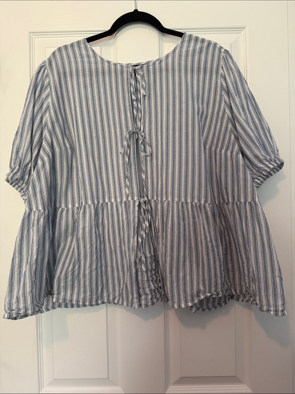 torrid Blue and White Striped Peplum Tie-Fromt Blouse